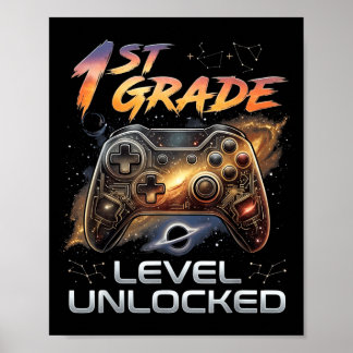 Terug naar school 2e klas jongens gamer kinderen e poster