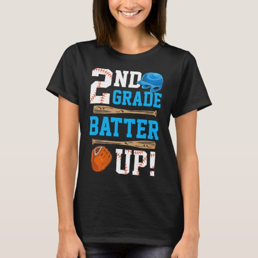 Terug naar school 2e leerjaar Batter Up Honkbal Ee T-shirt (Voorkant)