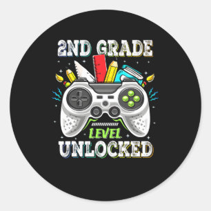 Terug naar school 2e leerjaar ontgrendeld gamer ki ronde sticker