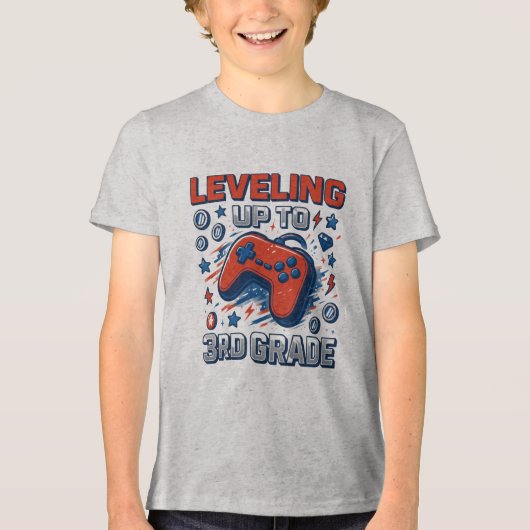 Terug naar school 3e klas gamer blauwe rode jongen Tri-Blend shirt (Voorkant)