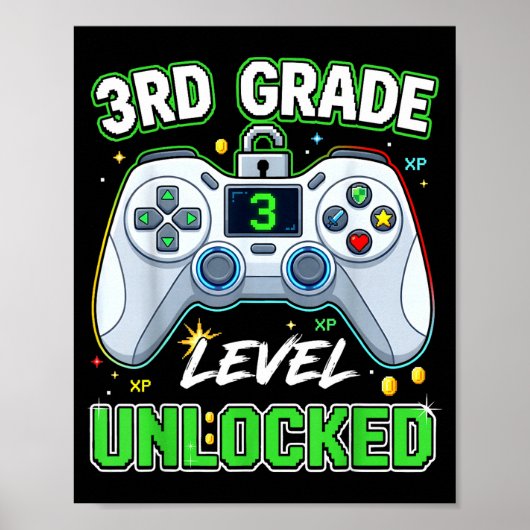 Terug naar school 3e klas jongens gamer eerste dag poster (Voorkant)