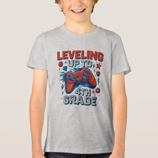 Terug naar school 4e klas Gamer Boy Girl Tri-Blend Shirt (Voorkant)