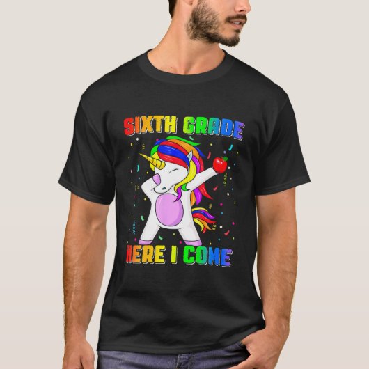 Terug naar school 6e graad Unicorn Dabbing Kinder  T-shirt (Voorkant)