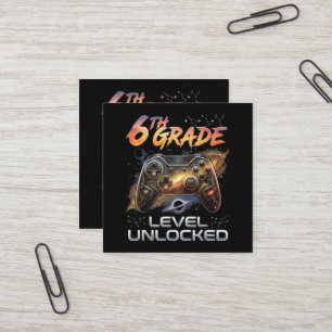 Terug naar school 6e klas gamer eerste schooldag vierkante visitekaartje