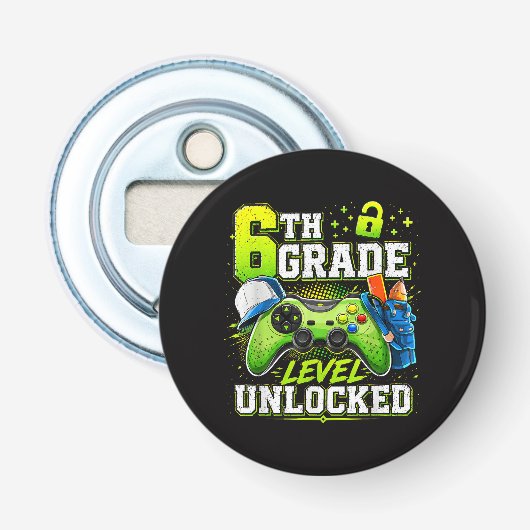 Terug naar school 6e zesde klas niveau ontgrendeld button flesopener (Voorkant)
