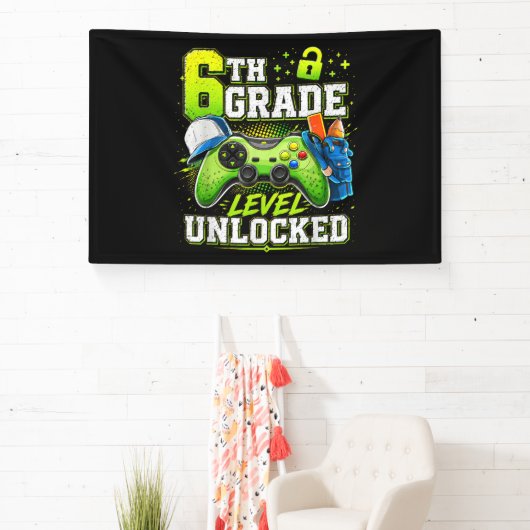 Terug naar school 6e zesde klas niveau ontgrendeld spandoek (Insitu)