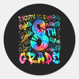 Terug naar school achtste 8e klas Tie Dye Typograf Ronde Sticker