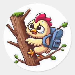 Terug naar school - Angstige kippenbeklimmer Ronde Sticker