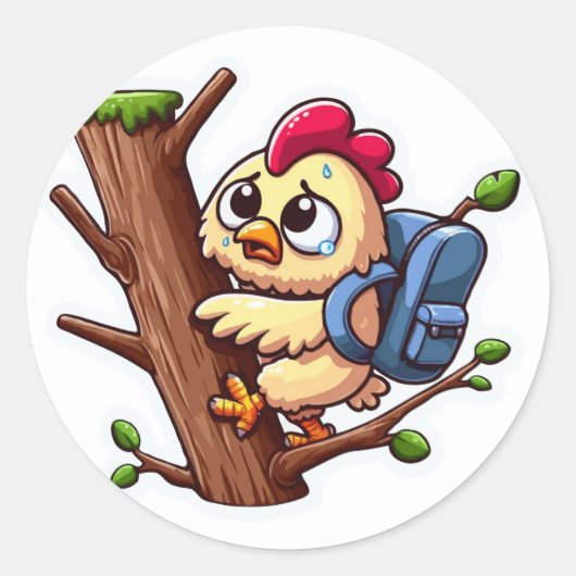 Terug naar school - Angstige kippenbeklimmer Ronde Sticker (Voorkant)