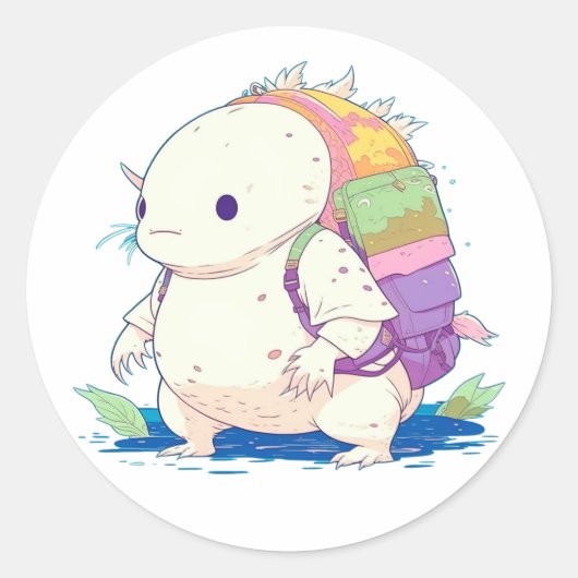 Terug naar School Axolotl Kawaii Cartoon Ronde Sticker (Voorkant)
