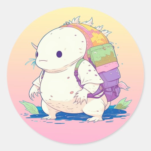 Terug naar School Axolotl Kawaii Cartoon Ronde Sticker (Voorkant)