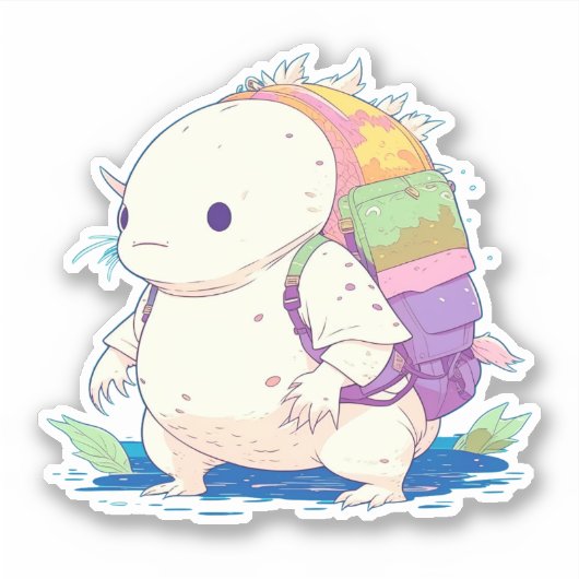 Terug naar School Axolotl Kawaii Cartoon Sticker (Voorkant)