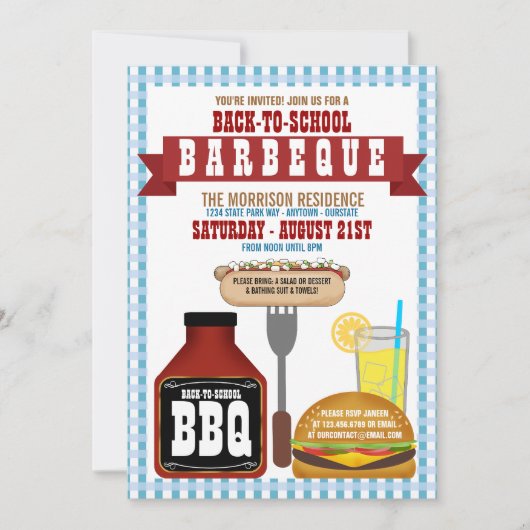 Terug naar school barbecuefeest uitnodigingen (Voorkant)