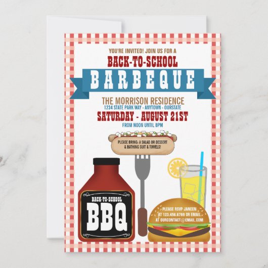 Terug naar school Barbeque Feest Uitnodigingen (Voorkant)