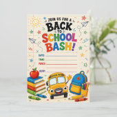 Terug naar school Bash Bus en Boeken Uitnodiging (Staand voorkant)