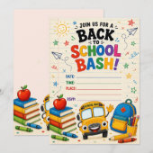 Terug naar school Bash Bus en Boeken Uitnodiging (Voorkant / Achterkant)