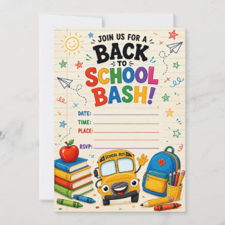 Terug naar school Bash Bus en Boeken Uitnodiging