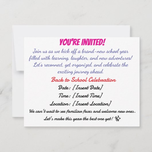 Terug naar school Bash Uitnodiging (Achterkant)