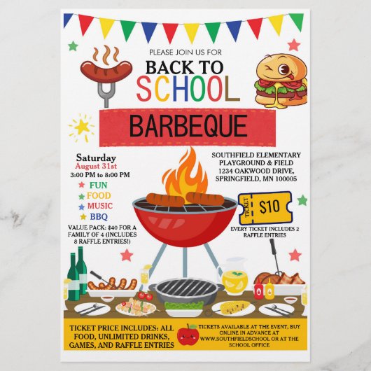 Terug naar School BBQ Uitnodiging Flyer Bewerkbaar (Voorkant)