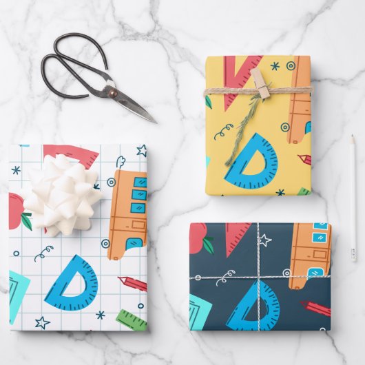 Terug naar school blauw en geel Wiskunde Inpakpapier Vel (Voorkant)