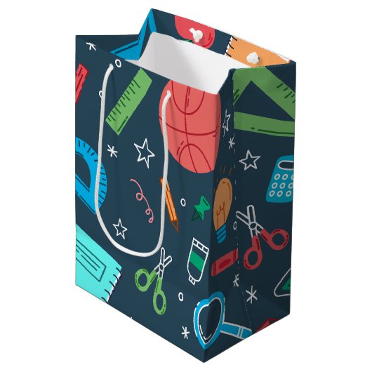 Terug naar school blauwe spullen medium cadeauzakje (Voorkant Gekanteld)