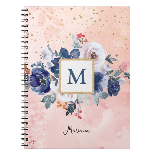 Terug naar school Blauwe Waterverf Bloemen Roze Me Notitieboek (Voorkant)