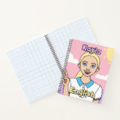 Terug naar School Blondine Roze Cartoon Meisje Ond Notitieboek (Binnen)