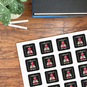 Terug-naar-School Boeken Apple Square Black Sticke Vierkante Sticker