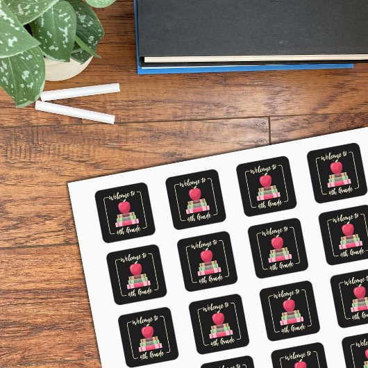 Terug-naar-School Boeken Apple Square Black Sticke Vierkante Sticker