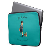 Terug naar School Boy & Dog Custom Water Bottle Laptop Sleeve (Voorkant Links)