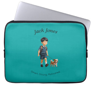 Terug naar School Boy & Dog Custom Water Bottle Laptop Sleeve