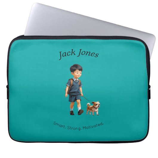 Terug naar School Boy & Dog Custom Water Bottle Laptop Sleeve (Voorkant)