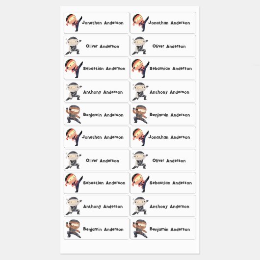 Terug naar School Boys Leuke Ninja Kinder naam Labels (Vel)