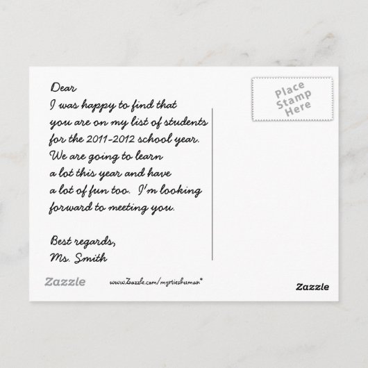 Terug naar School Briefkaart (Achterkant)