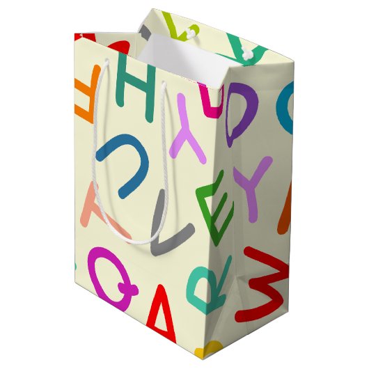 Terug naar school brieven op een gele achtergrond medium cadeauzakje (Achterkant Gekanteld)