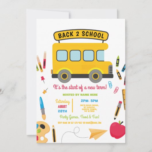 Terug naar school bus party jongens meisjes kaart (Voorkant)