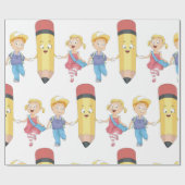 Terug naar school Cartoon Happy Pencil en Kinder Cadeaupapier (Vlak)