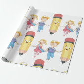 Terug naar school Cartoon Happy Pencil en Kinder Cadeaupapier (Uitgerold)