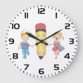 Terug naar school Cartoon Happy Pencil en Kinder Grote Klok (Voorkant)