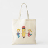 Terug naar school Cartoon Happy Pencil en Kinder Tote Bag (Achterkant)