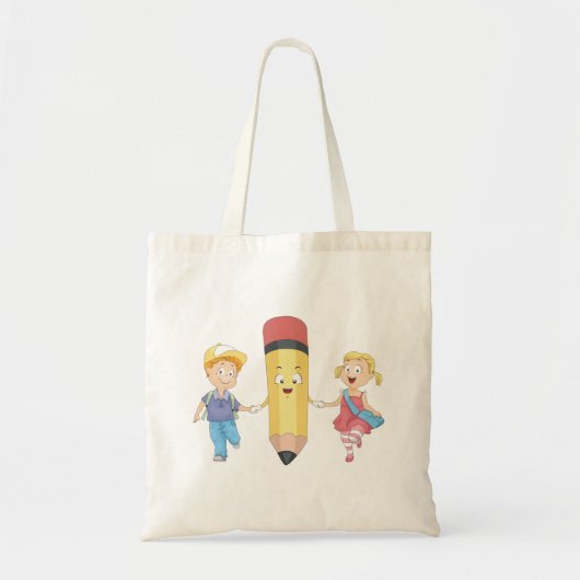 Terug naar school Cartoon Happy Pencil en Kinder Tote Bag (Voorkant)