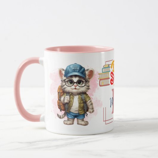 Terug naar School Cat Dragen Rugzak Gepersonalisee Mok (Links)