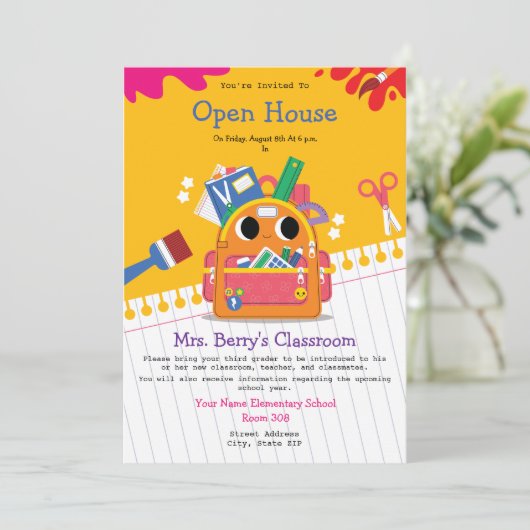 Terug naar School Classroom Open House Kaart (Staand voorkant)