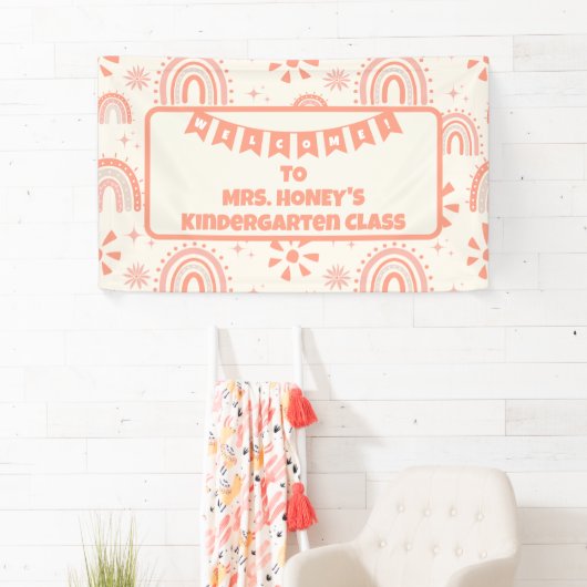 Terug naar School Classroom Teacher Boho Retro Spandoek (Insitu)