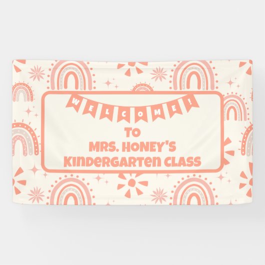 Terug naar School Classroom Teacher Boho Retro Spandoek (Horizontaal)