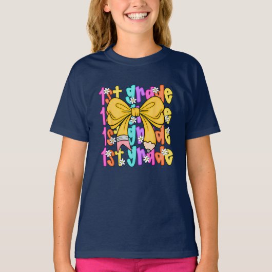 Terug naar School Coquette Bow 1st First Grade T-shirt (Voorkant)