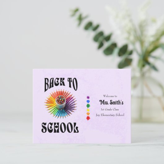 Terug naar School Crayons Docent Gepersonaliseerd Briefkaart (Staand voorkant)