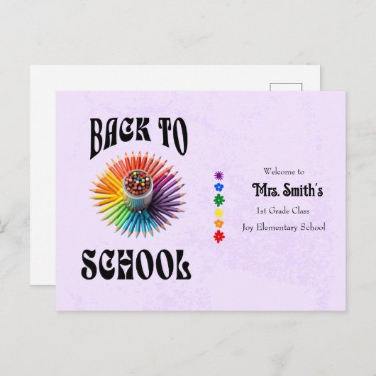 Terug naar School Crayons Docent Gepersonaliseerd Briefkaart (Voorkant / Achterkant)