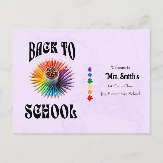 Terug naar School Crayons Docent Gepersonaliseerd Briefkaart (Voorkant)