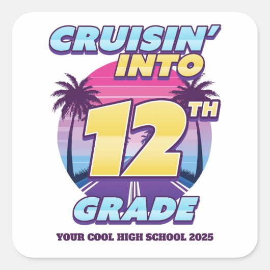 Terug naar school cruisen, 12e klas vierkante sticker (Voorkant)